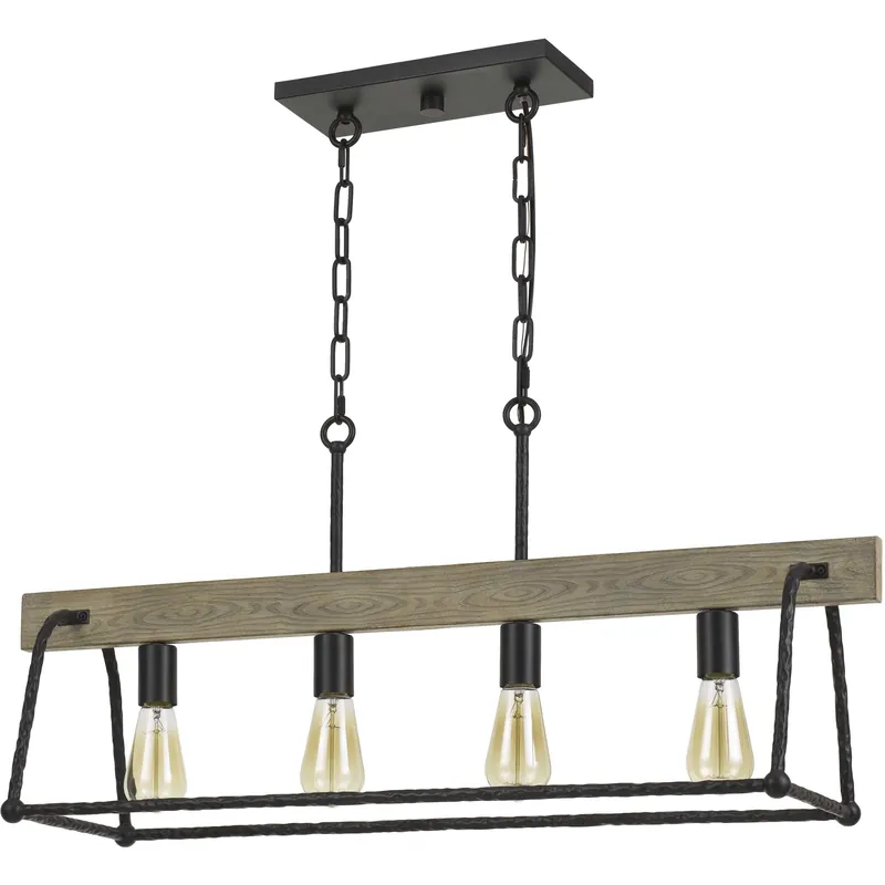 Lockport 4 Light 36 inch Black with Wood Island Chandelier Ceiling Light Hot Deal