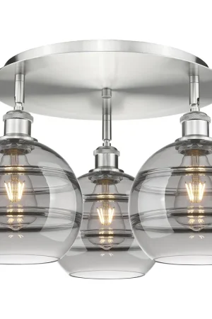 Ballston Rochester 3 Light 19.75 inch Satin Nickel Flush Mount Ceiling Light Get Yours
