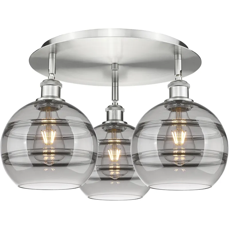 Ballston Rochester 3 Light 19.75 inch Satin Nickel Flush Mount Ceiling Light Get Yours