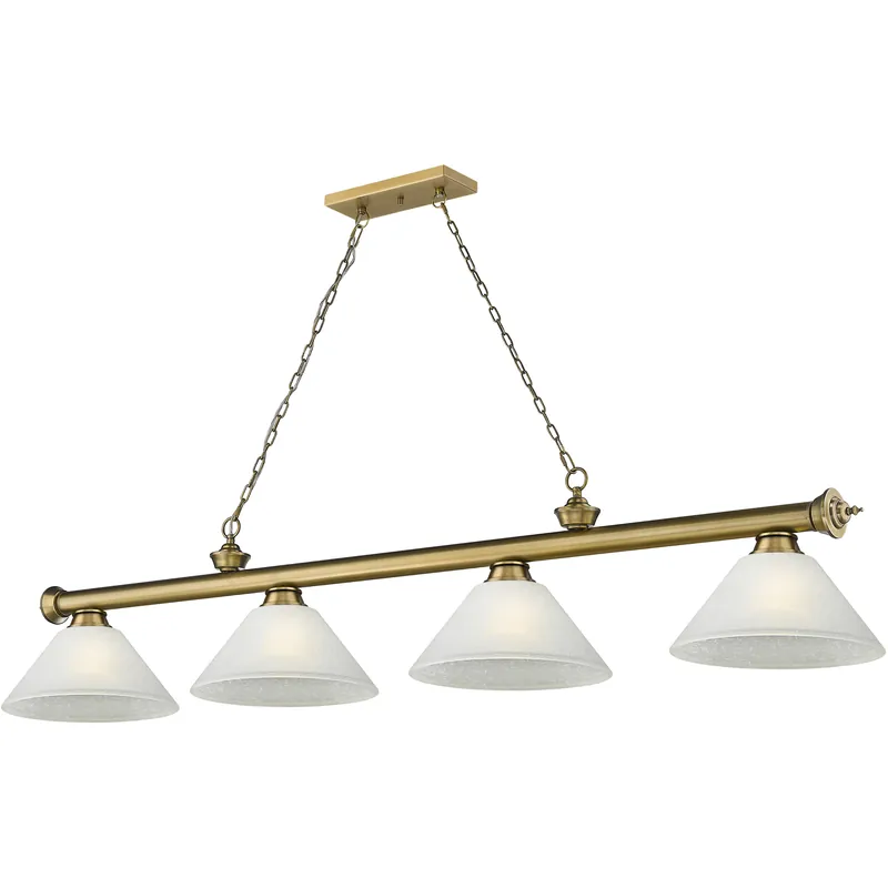 Cordon 4 Light 81.25 inch Rubbed Brass Billiard Ceiling Light in White Linen Glass Direct From Factory