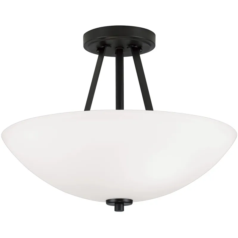 Modern Stewart 2 Light 15.5 inch Matte Black Semi-Flush Ceiling Light
