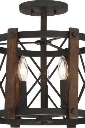 Baron 3 Light 15 inch Marcado Black Semi-Flush Mount Ceiling Light Authentic