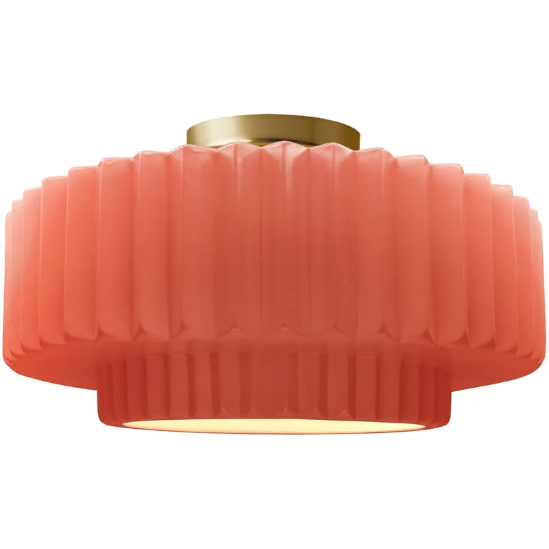 Radiance Collection - Pleated Tier 1 Light 14.5 inch Gloss Blush and Brushed Brass Semi-Flush Ceiling Light in Replaceable Bulb, 14.5W x 7.25H, Form+Finish+Function Top Rated