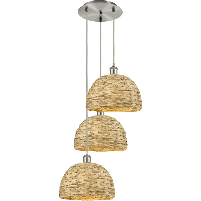 Trending Woven Rattan 3 Light 18.5 inch Brushed Satin Nickel Multi Pendant Ceiling Light