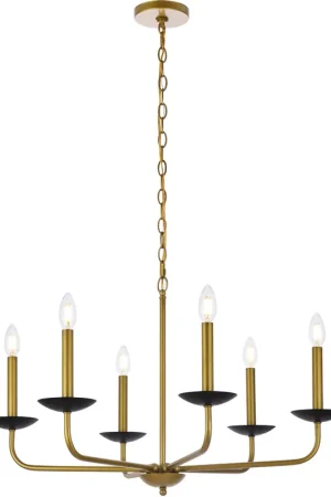 Cohen 6 Light 30 inch Black and Brass Pendant Ceiling Light Express Delivery
