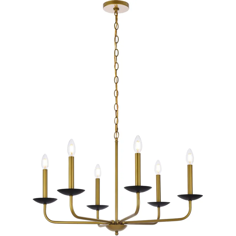 Cohen 6 Light 30 inch Black and Brass Pendant Ceiling Light Express Delivery