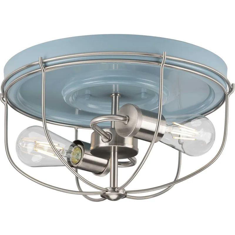 Medal 2 Light 15 inch Coastal Blue Flush Mount Ceiling Light Instant Buy