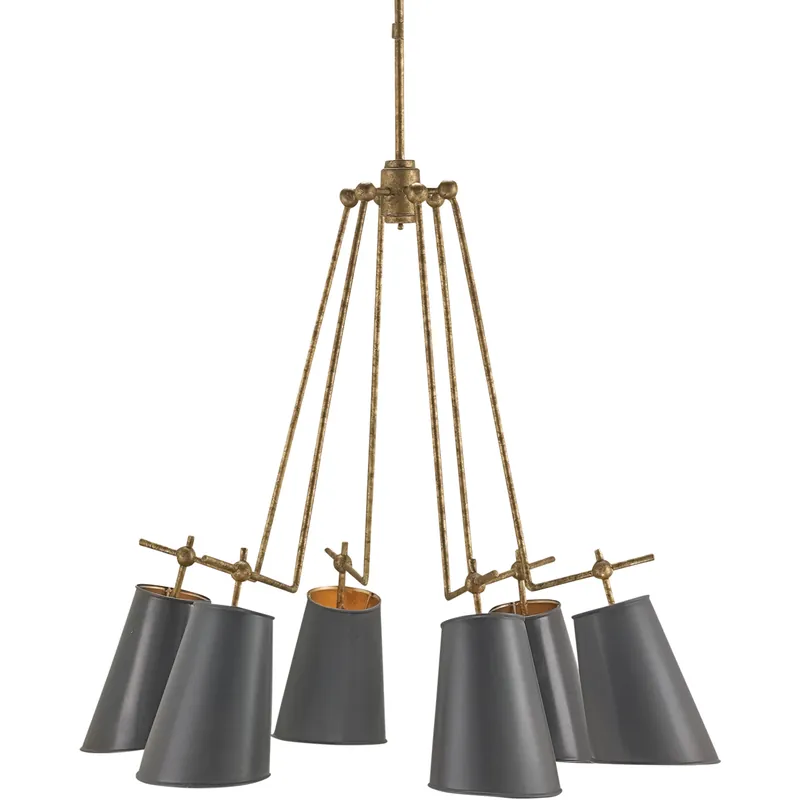 Crafted Jean-louis 6 Light 30 inch Old Brass/Marbella Black/Contemporary Gold Leaf Chandelier Ceiling Light