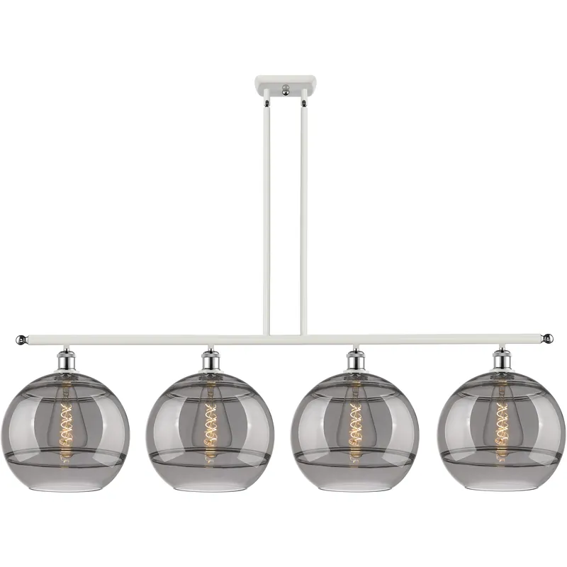 Ballston Rochester 4 Light 50.25 inch White Polished Chrome Stem Hung Island Light Ceiling Light Special Offer