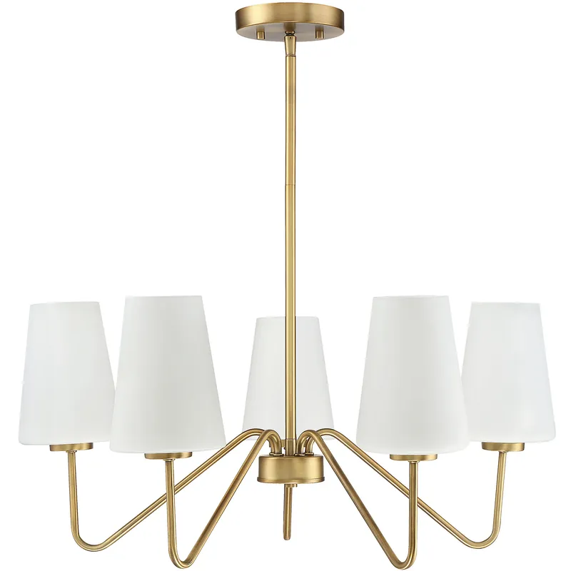 Hot Picks Mid-Century 5 Light 25.75 inch Natural Brass Chandelier Ceiling Light