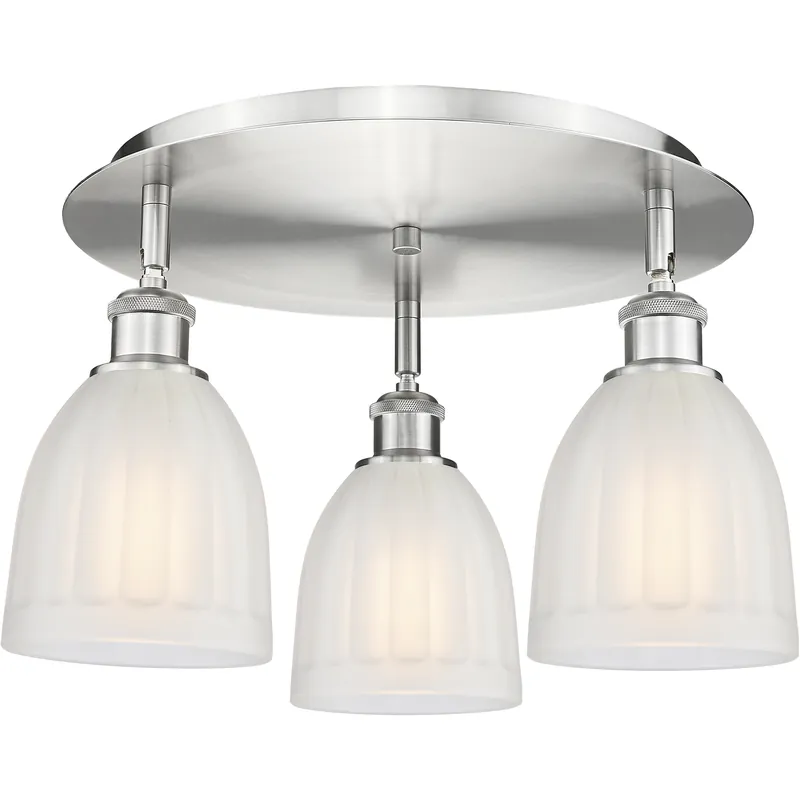 Grab Now Brookfield 3 Light 17.5 inch Satin Nickel Flush Mount Ceiling Light in White
