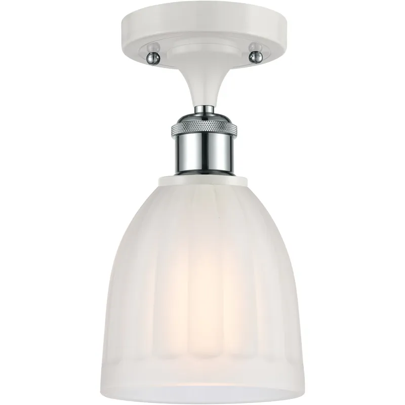 Limited Edition Ballston Brookfield LED 6 inch White and Polished Chrome Semi-Flush Mount Ceiling Light in White Glass, Ballston