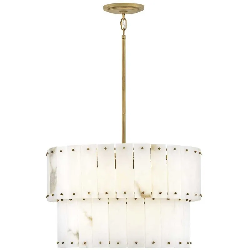 Top Pick Simone LED 24 inch Burnished Gold Chandelier Ceiling Light in Alabaster, Drum
