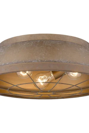Big Sale Bartlett 3 Light 16.5 inch Copper Patina Flush Mount Ceiling Light, Damp