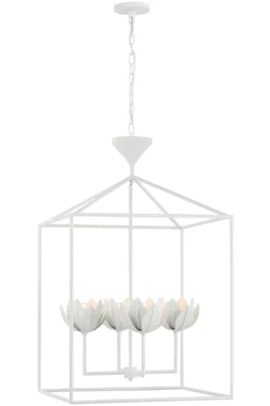 Certified Julie Neill Alberto LED 24 inch Plaster White Open Cage Lantern Ceiling Light, Large