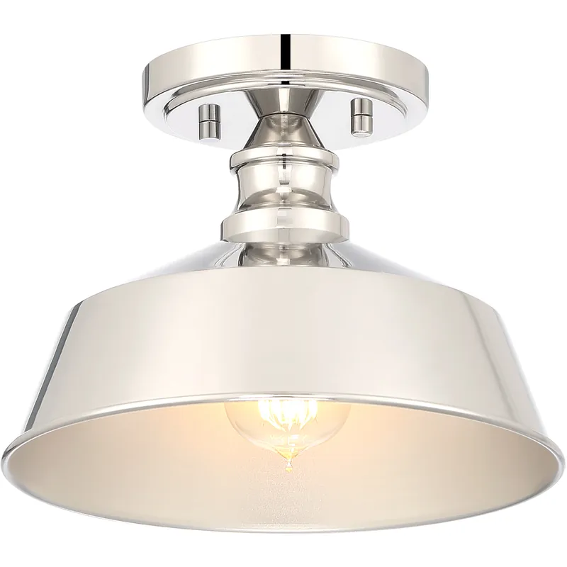 Price Cut Vintage 1 Light 10 inch Polished Nickel Semi-Flush Ceiling Light
