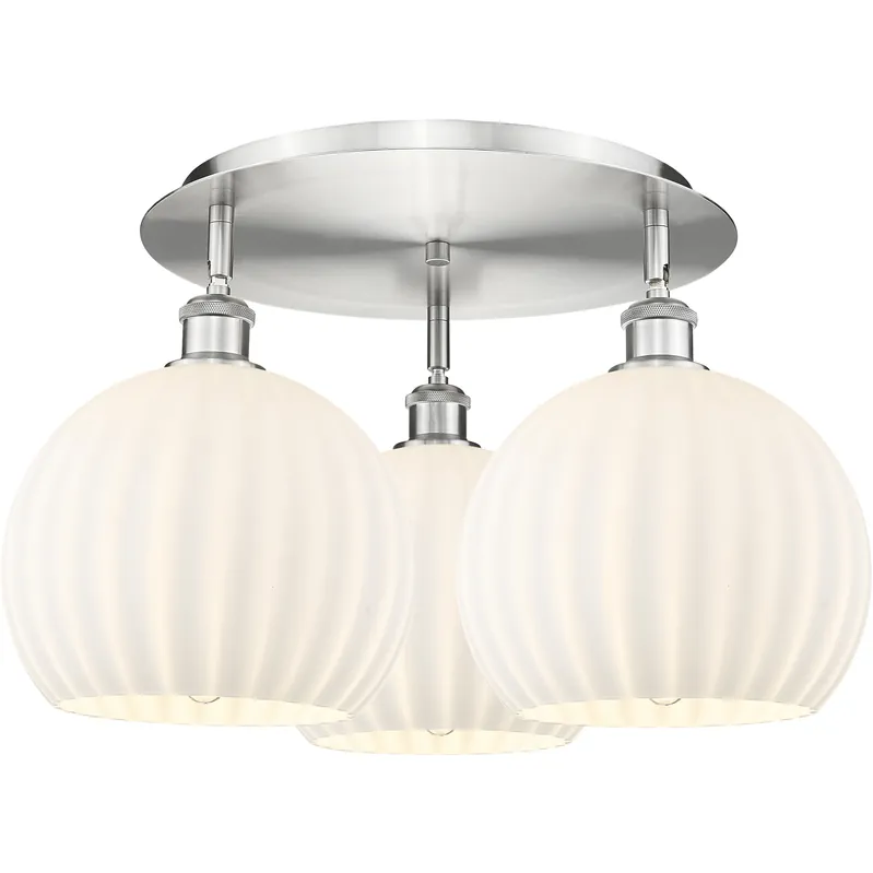 Limited Offer Ballston White Venetian 3 Light 21.75 inch Satin Nickel Flush Mount Ceiling Light