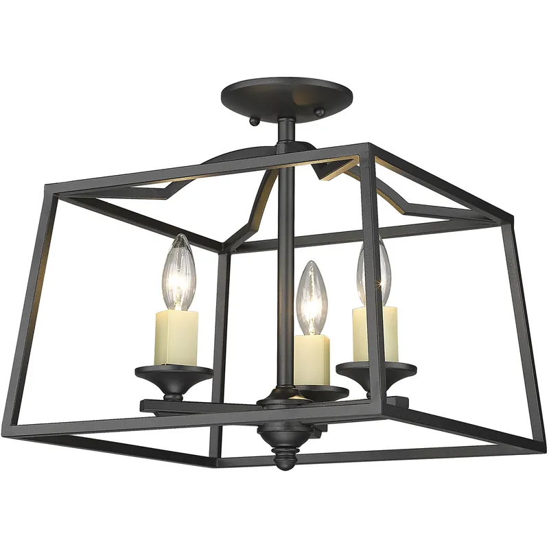 Exclusive Offer Athena 3 Light 14.5 inch Natural Black Semi-Flush Mount Ceiling Light