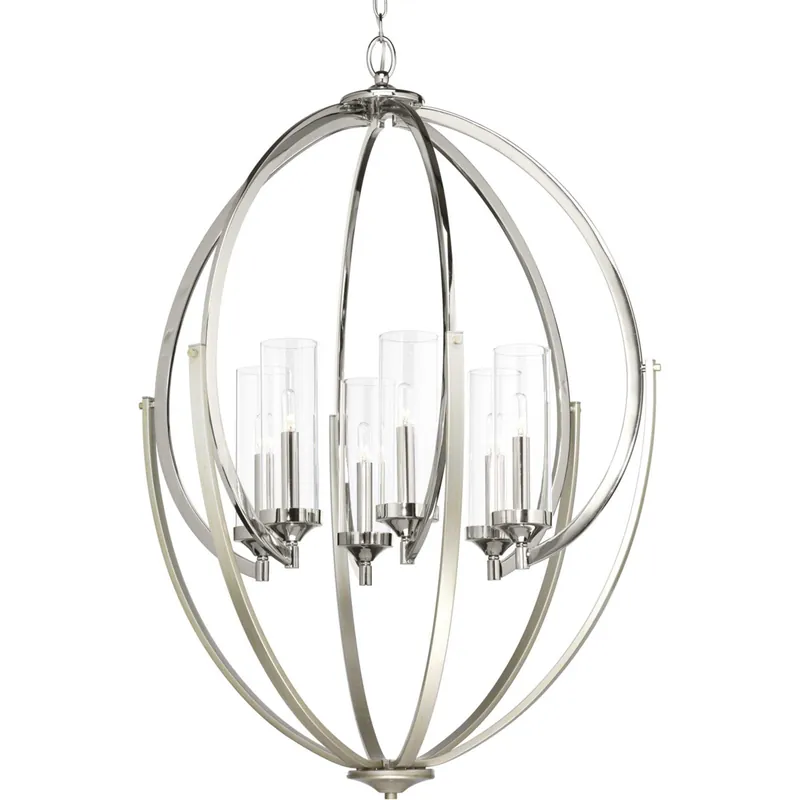 Free Delivery Evoke 6 Light 28.5 inch Polished Nickel Chandelier Ceiling Light, Design Series
