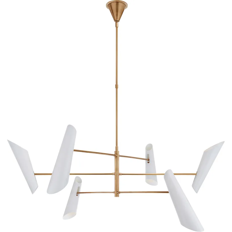 Instant Buy AERIN Franca LED 68 inch Hand-Rubbed Antique Brass Pivoting Chandelier Ceiling Light in White, Large