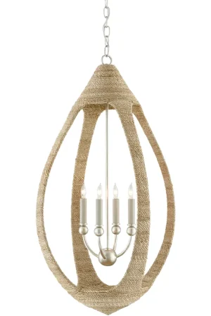 Budget Menorca 4 Light 19.5 inch Natural Abaca Rope/Silver Leaf/Smokewood Chandelier Ceiling Light