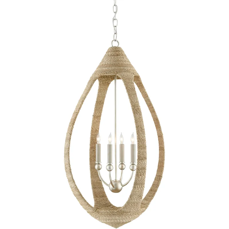 Budget Menorca 4 Light 19.5 inch Natural Abaca Rope/Silver Leaf/Smokewood Chandelier Ceiling Light