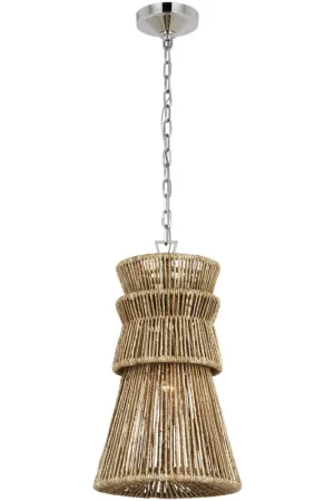 Chapman & Myers Antigua LED 13 inch Polished Nickel and Natural Abaca Pendant Ceiling Light Worldwide Shipping