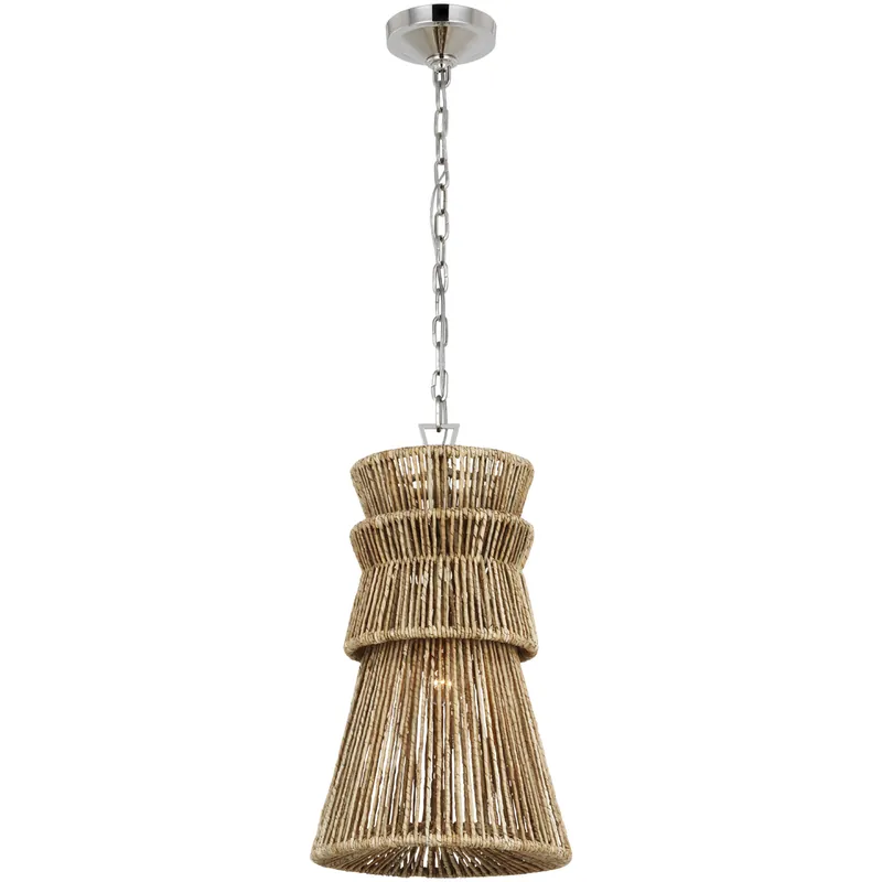 Chapman & Myers Antigua LED 13 inch Polished Nickel and Natural Abaca Pendant Ceiling Light Worldwide Shipping