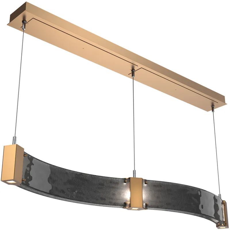 Parallel LED 48 inch Novel Brass Linear Pendant Ceiling Light in 3000K LED, Smoke Granite, Curved Luxury