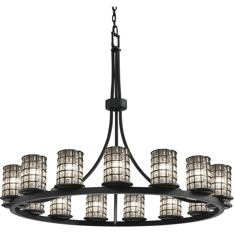 Wire Glass 15 Light 42 inch Matte Black Chandelier Ceiling Light in Grid with Clear Bubbles, Incandescent, Cylinder Low Price