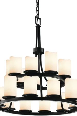 CandleAria 21 Light 33 inch Matte Black Chandelier Ceiling Light in Cream, Cylinder with Melted Rim, Incandescent Professional Grade