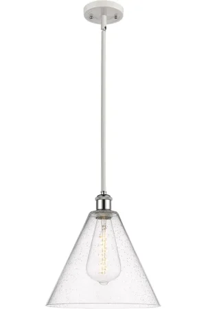 Ballston Cone LED 12 inch White and Polished Chrome Mini Pendant Ceiling Light in Seedy Glass Best Price