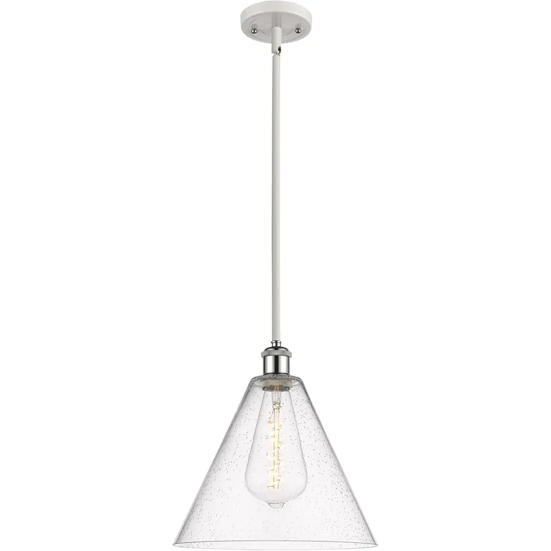 Ballston Cone LED 12 inch White and Polished Chrome Mini Pendant Ceiling Light in Seedy Glass Best Price