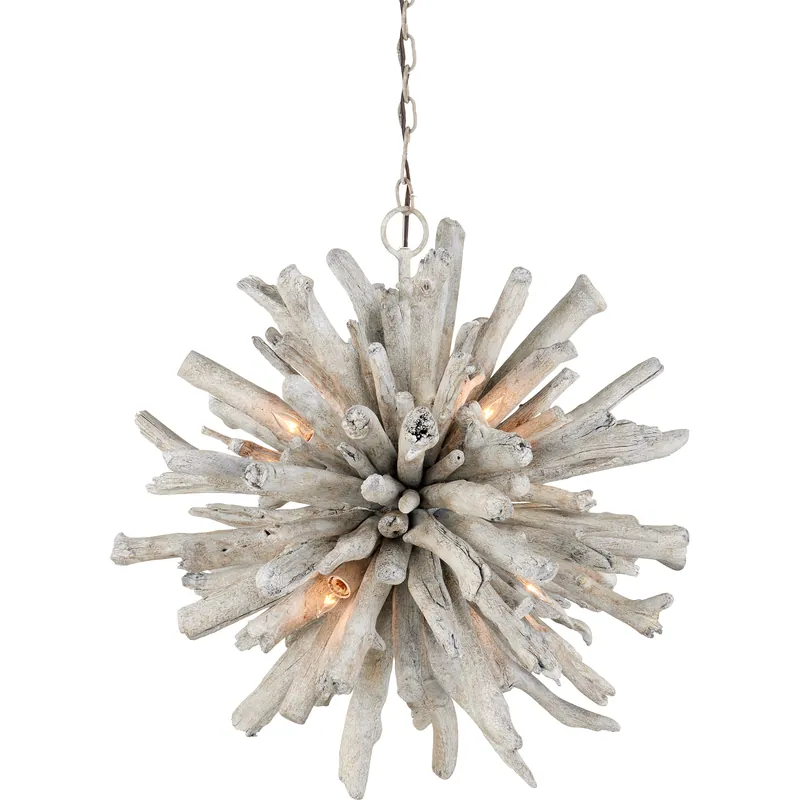 Kuka 6 Light 25 inch Whitewashed Driftwood Pendant Ceiling Light, Marjorie Skouras Collection Wholesale