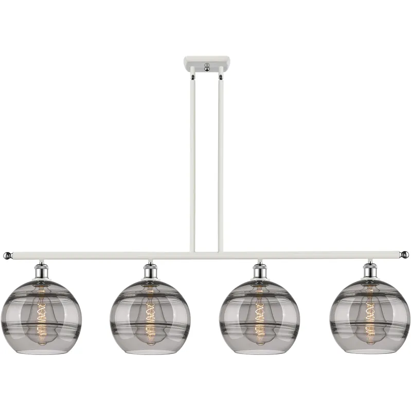 Ballston Rochester 4 Light 48.25 inch White Polished Chrome Stem Hung Island Light Ceiling Light New Release