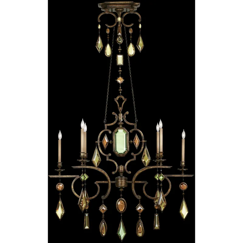 No Minimum Order Encased Gems 6 Light 50 inch Bronze Chandelier Ceiling Light in Multi-Colored Crystal