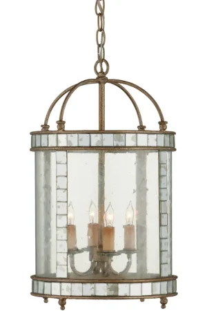 Buy Online Bering 4 Light 13 inch Harlow Silver Leaf/Antique Mirror Chandelier Ceiling Light, Small