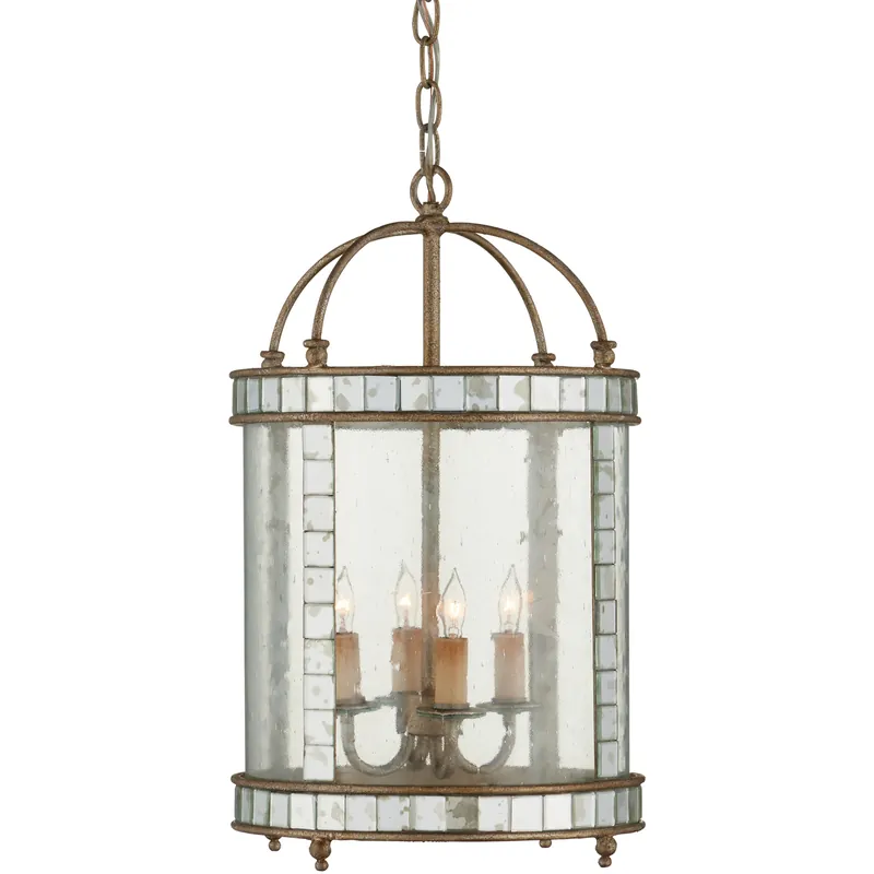 Buy Online Bering 4 Light 13 inch Harlow Silver Leaf/Antique Mirror Chandelier Ceiling Light, Small