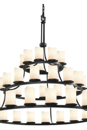 Candlearia 45 Light 60 inch Matte Black Chandelier Ceiling Light in Cream (CandleAria), Cylinder with Melted Rim, Incandescent No Minimum Order