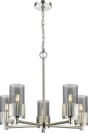 Bolivar 5 Light 25 inch Polished Nickel Chandelier Ceiling Light in Plated Smoke Glass Instant Buy