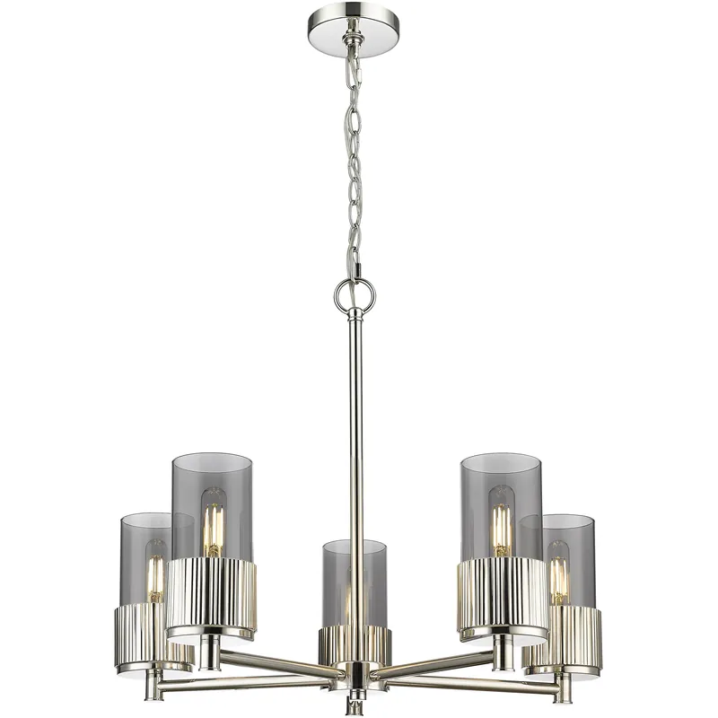 Bolivar 5 Light 25 inch Polished Nickel Chandelier Ceiling Light in Plated Smoke Glass Instant Buy