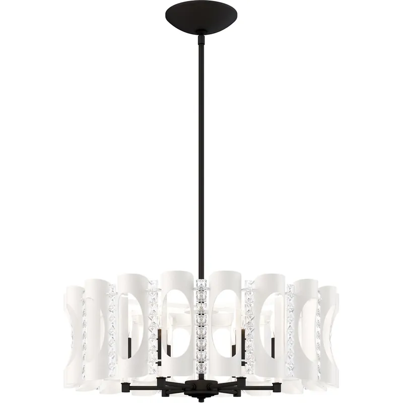 Twilight 6 Light White Pendant Ceiling Light in Optic, Adjustable Height Buy Online