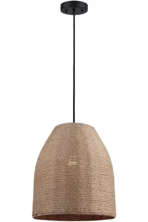 Aubrie 1 Light 12 inch Matte Black/Rope Color Pendant Ceiling Light Best Seller