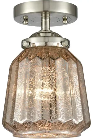 Best Seller Nouveau Chatham LED 6 inch Brushed Satin Nickel Semi-Flush Mount Ceiling Light in Mercury Glass, Nouveau