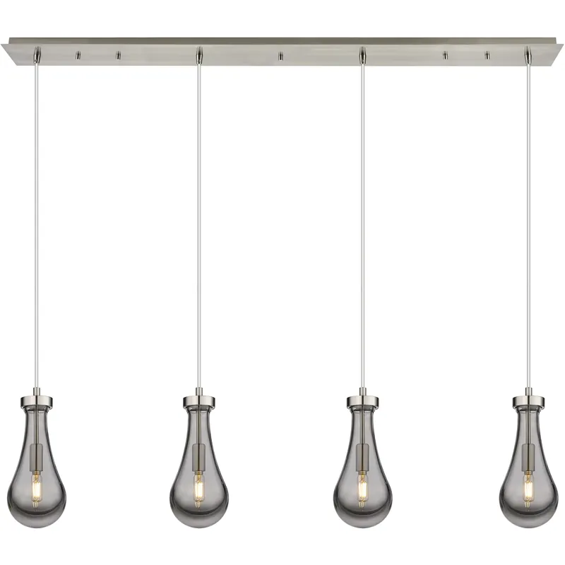 Owego 4 Light 48.88 inch Brushed Satin Nickel Linear Pendant Ceiling Light in Light Smoke Glass Wholesale