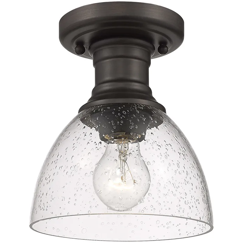 Hot Deal Yep Hines 1 Light 6.88 inch Rubbed Bronze Semi-Flush Mount Ceiling Light in Seeded Glass