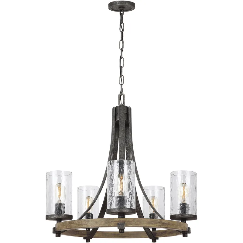 Low Price Sean Lavin Angelo 5 Light 24 inch Distressed Weathered Oak / Slate Grey Metal Chandelier Ceiling Light