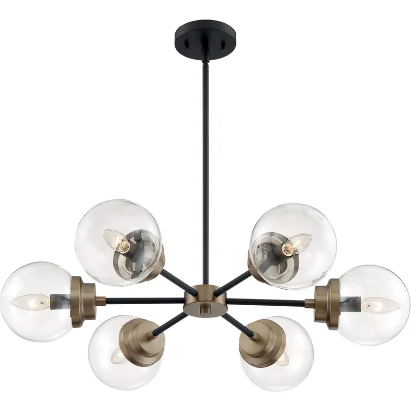 Professional Grade Axis 6 Light 30 inch Matte Black and Brass Chandelier Ceiling Light