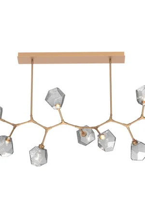 Cheap Gem LED Novel Brass Linear Pendant Ceiling Light in Smoke, 2700K LED, Branch
