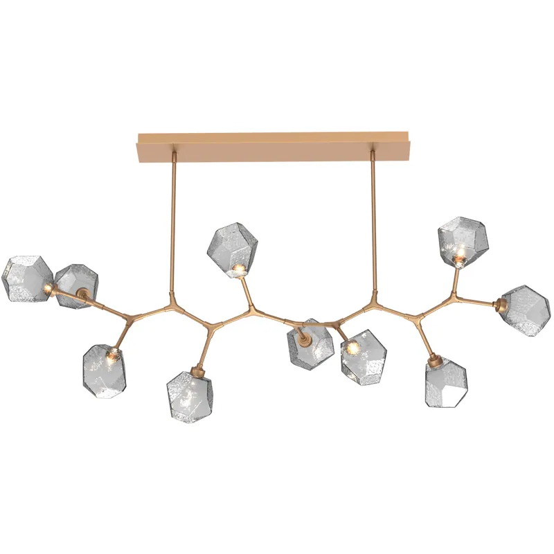 Cheap Gem LED Novel Brass Linear Pendant Ceiling Light in Smoke, 2700K LED, Branch